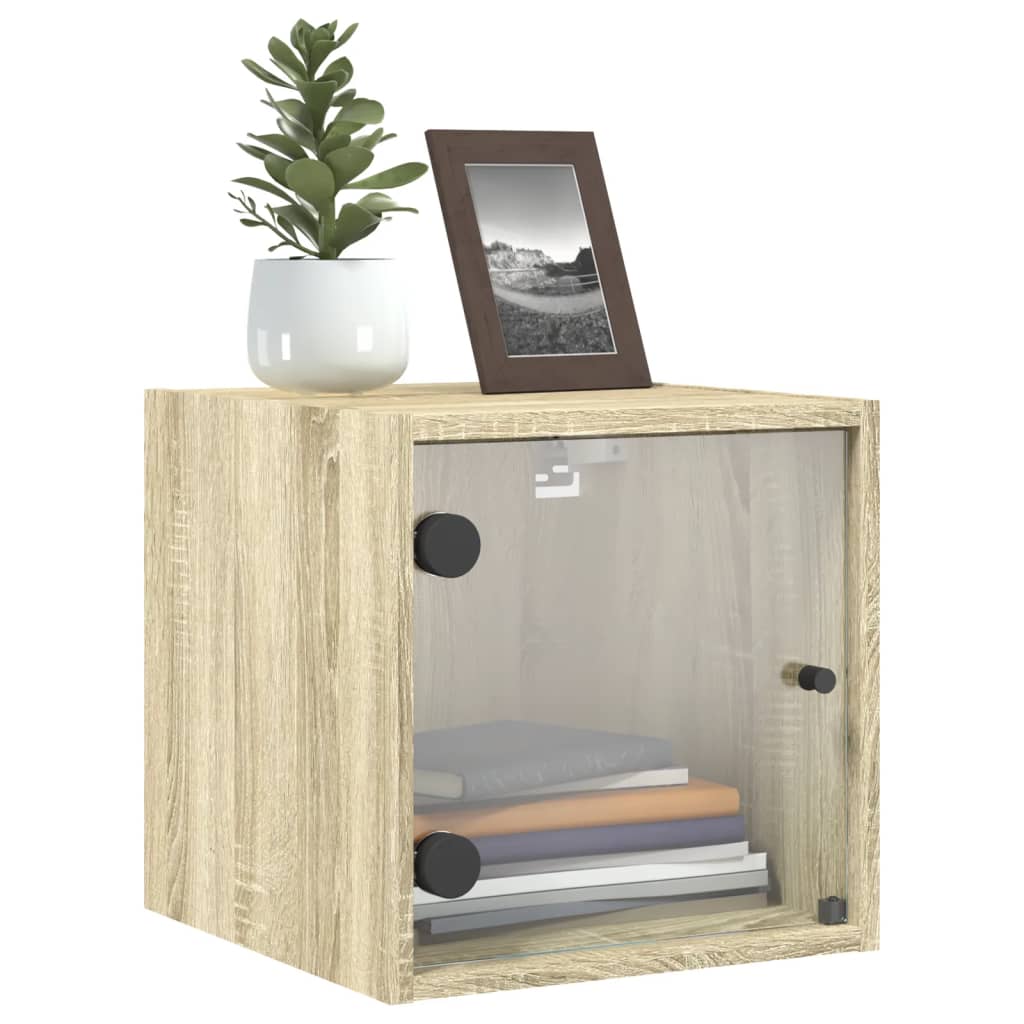 vidaXL Κομοδίνο Sonoma Δρυς 35x37x35 εκ. με Γυάλινη Πόρτα