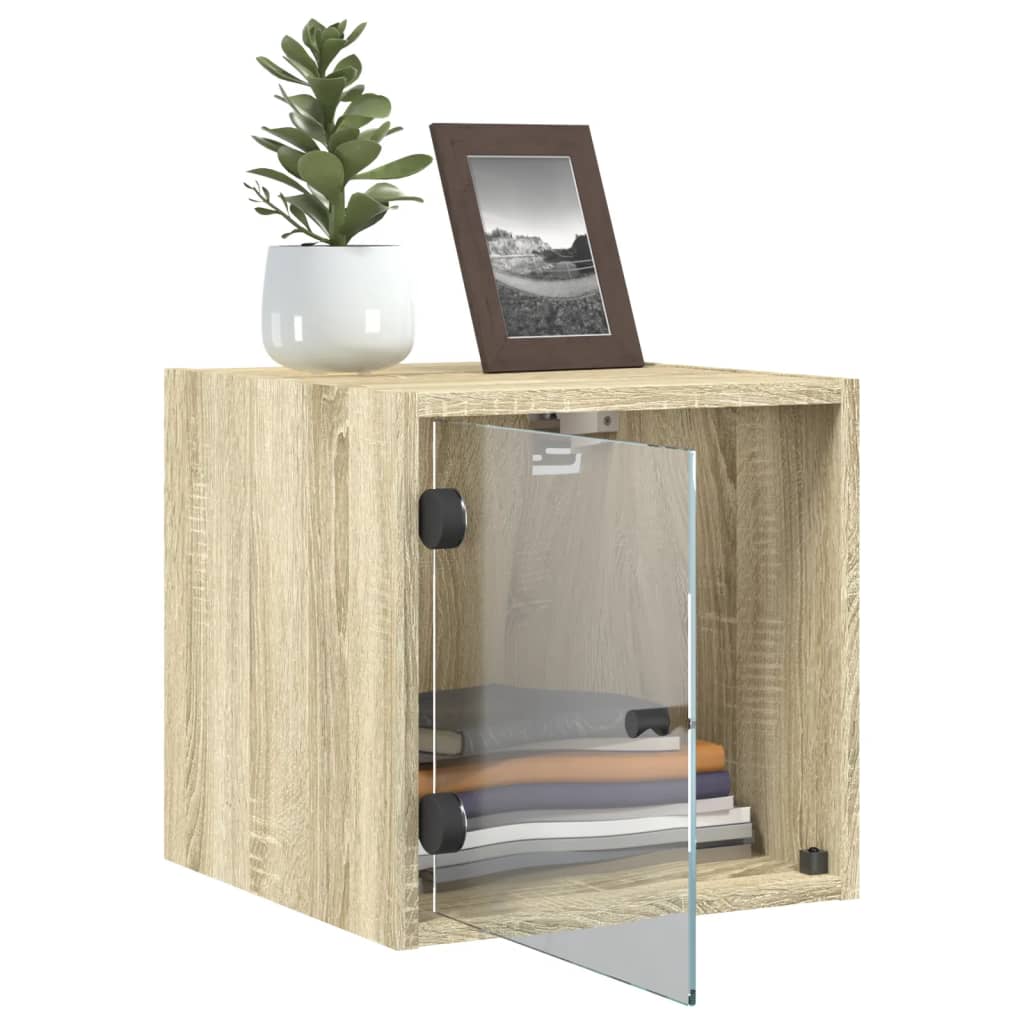 vidaXL Κομοδίνο Sonoma Δρυς 35x37x35 εκ. με Γυάλινη Πόρτα