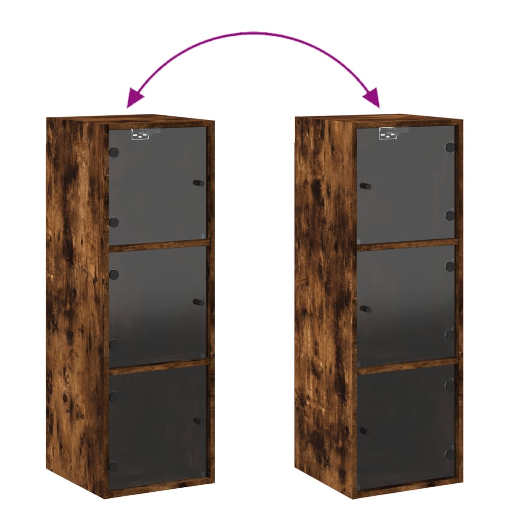 vidaXL Ντουλάπι Τοίχου Καπνιστή Δρυς 35x37x100 εκ. Γυάλινες Πόρτες