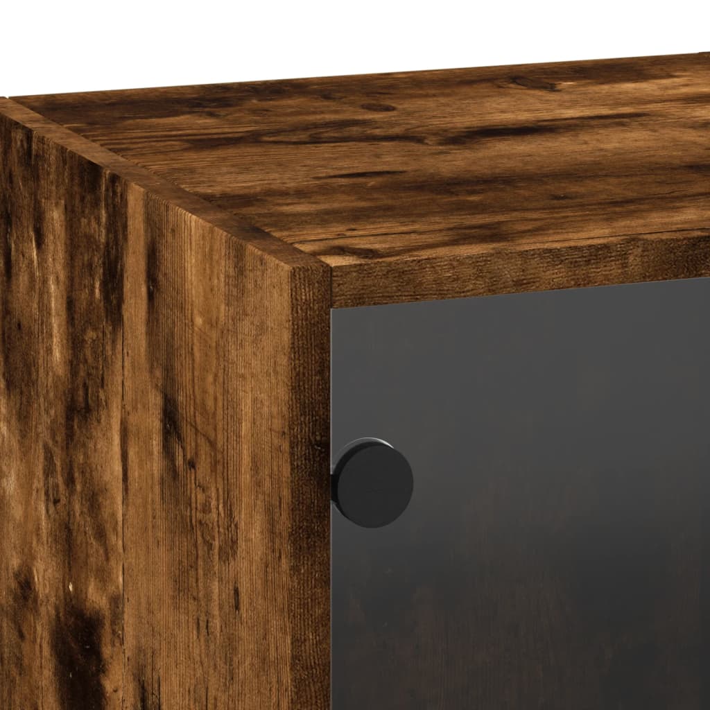 vidaXL Ντουλάπι Τοίχου Καπνιστή Δρυς 35x37x100 εκ. Γυάλινες Πόρτες