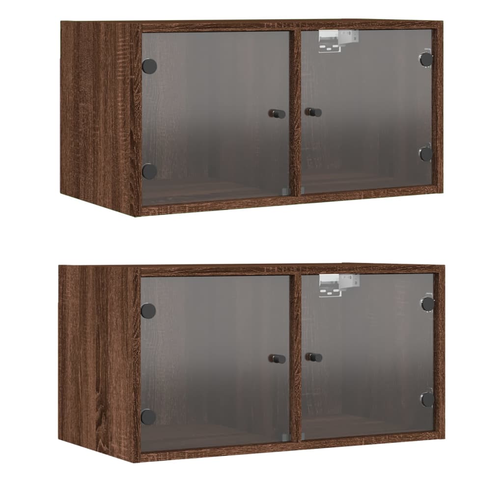vidaXL Κομοδίνα 2 τεμ. Καφέ Δρυς 68,5x37x35 εκ. με Γυάλινες Πόρτες