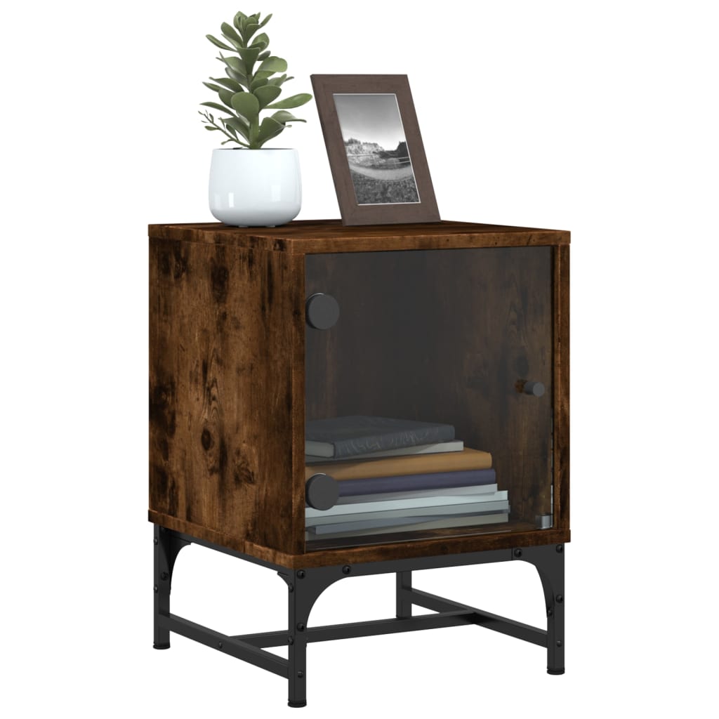 vidaXL Κομοδίνα 2 τεμ. Καπνιστή Δρυς 35x37x50 εκ. με Γυάλινες Πόρτες