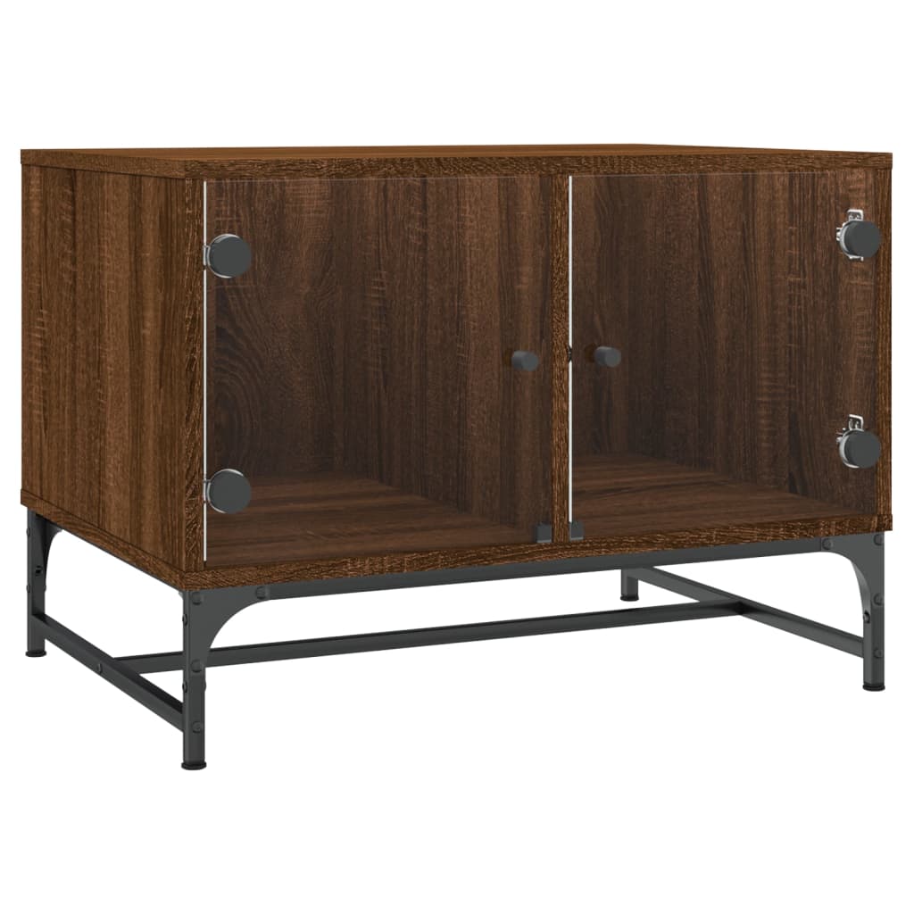 vidaXL Τραπεζάκι Σαλονιού Καφέ Δρυς 68,5x50x50 εκ. με Γυάλινες Πόρτες