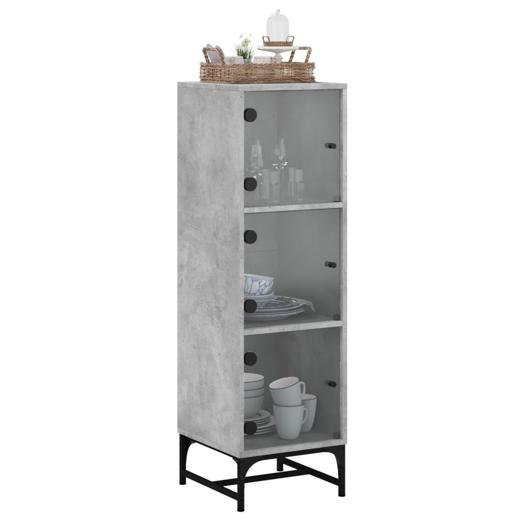 vidaXL Ντουλάπι Γκρι Σκυροδέματος 35 x 37 x 120 εκ. με Γυάλινες Πόρτες