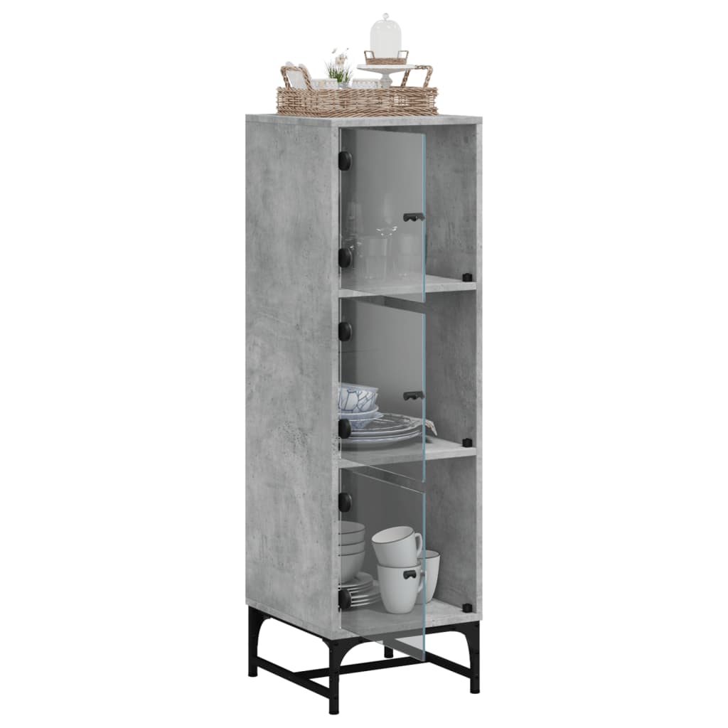 vidaXL Ντουλάπι Γκρι Σκυροδέματος 35 x 37 x 120 εκ. με Γυάλινες Πόρτες