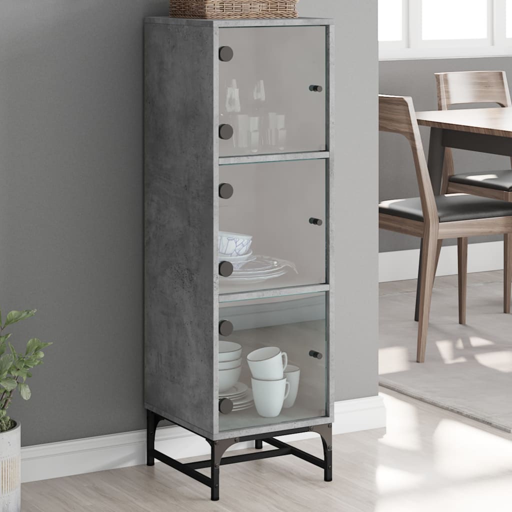 vidaXL Ντουλάπι Γκρι Σκυροδέματος 35 x 37 x 120 εκ. με Γυάλινες Πόρτες