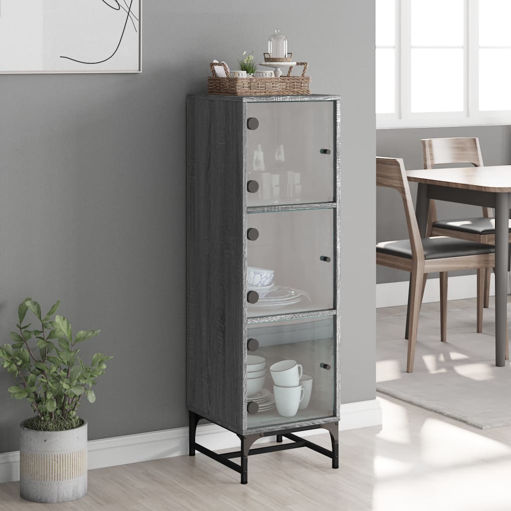 vidaXL Ντουλάπι Γκρι Sonoma 35x37x120 εκ. με Γυάλινες Πόρτες