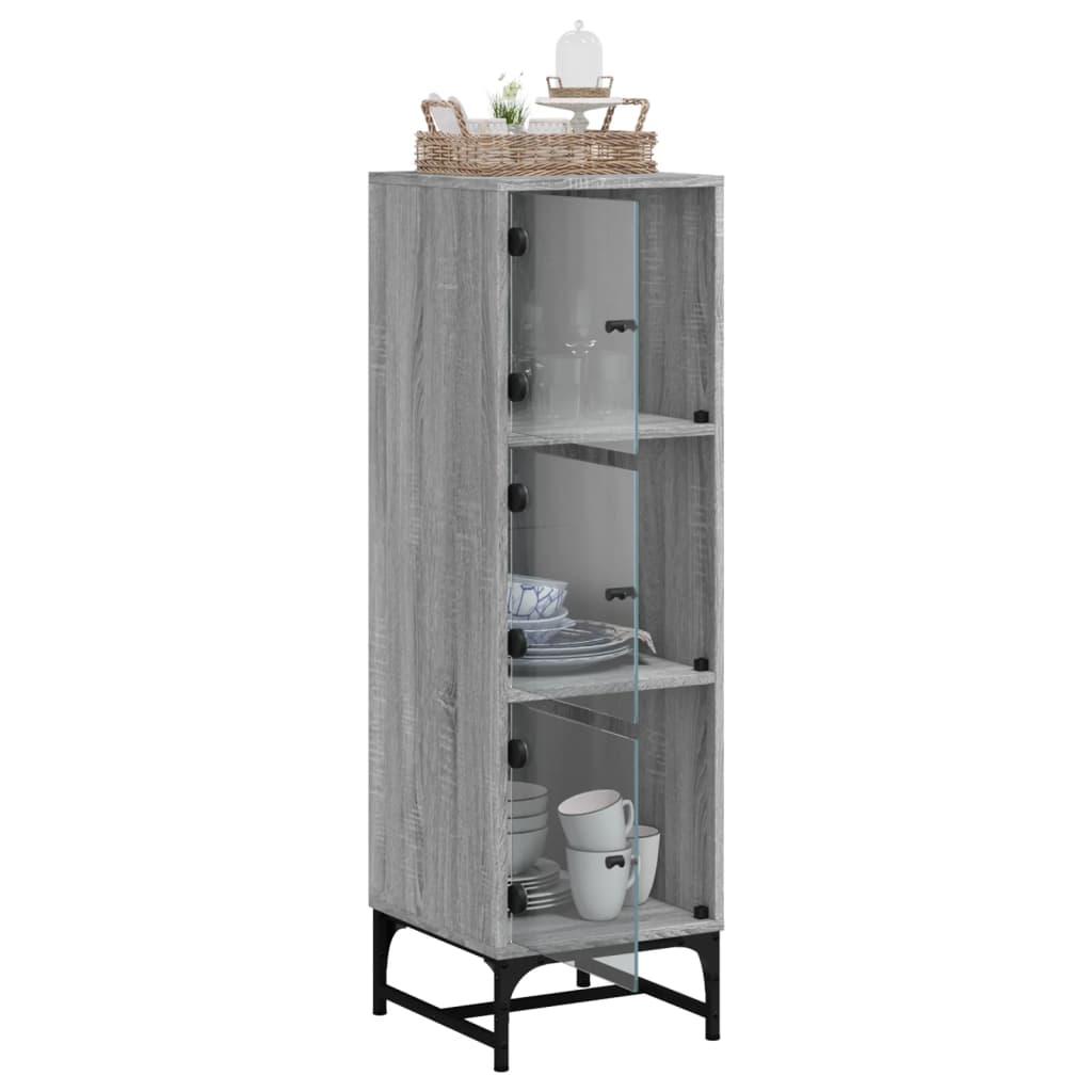 vidaXL Ντουλάπι Γκρι Sonoma 35x37x120 εκ. με Γυάλινες Πόρτες