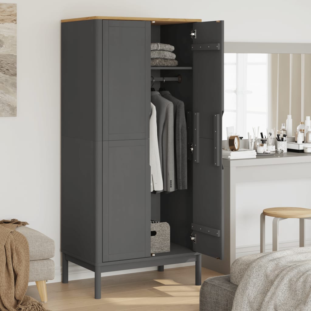 vidaXL Ντουλάπα FLORO Γκρι 77 x 53 x 171 εκ. από Μασίφ Ξύλο Πεύκου