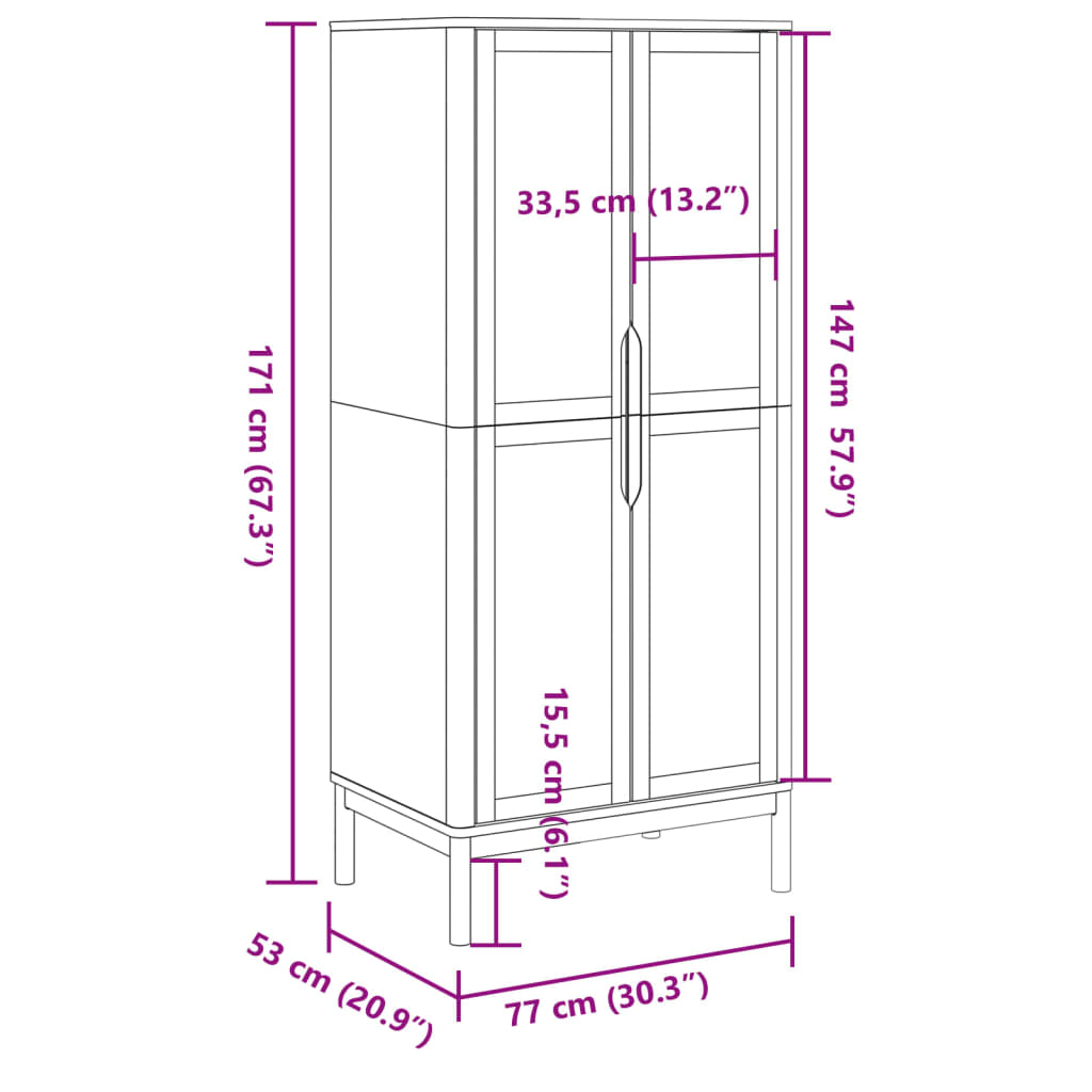 vidaXL Ντουλάπα FLORO Γκρι 77 x 53 x 171 εκ. από Μασίφ Ξύλο Πεύκου