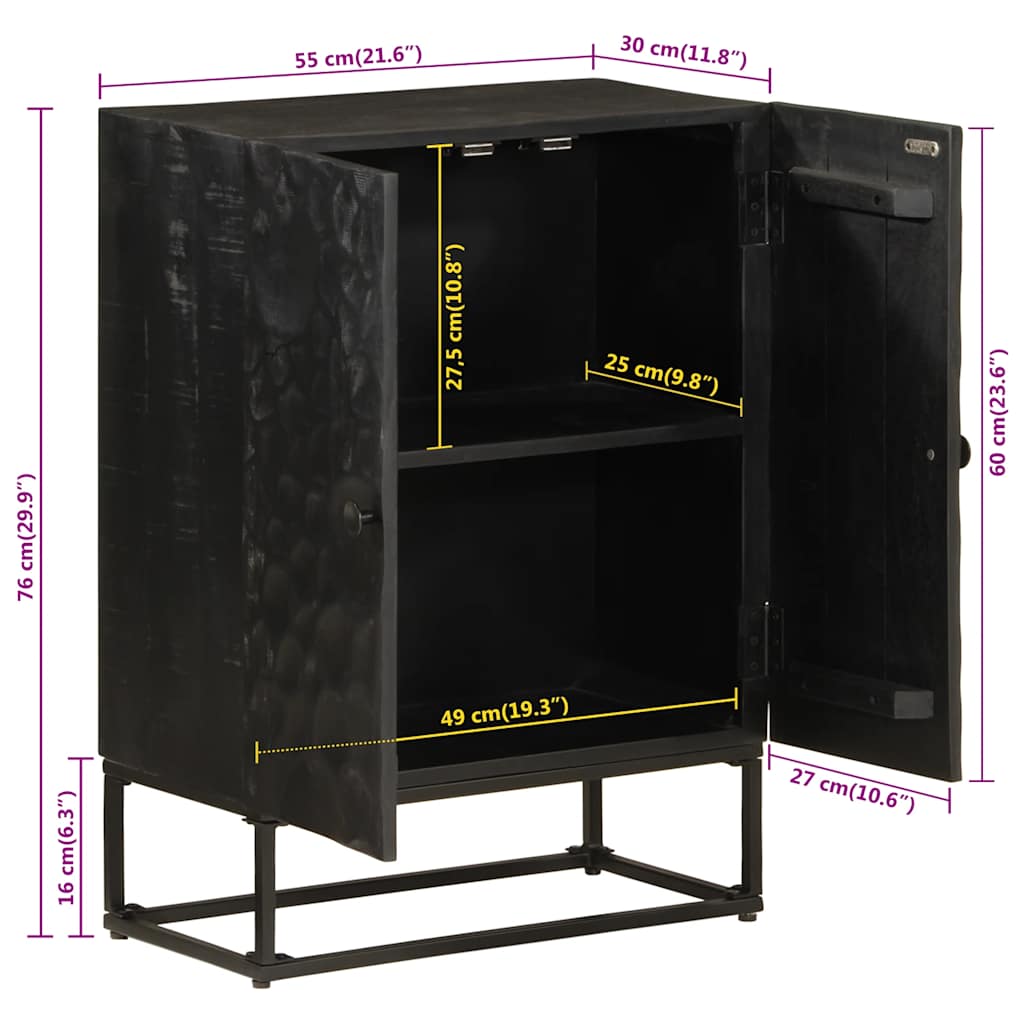 vidaXL Ντουλάπι Μαύρο 55x30x76 εκ. από Μασίφ Ξύλο Μάνγκο και Σίδηρο