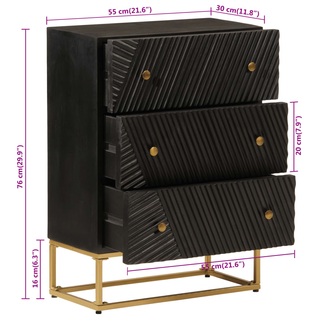 vidaXL Συρταριέρα Μαύρη 55x30x76 εκ. από Μασίφ Ξύλο Μάνγκο & Σίδηρο