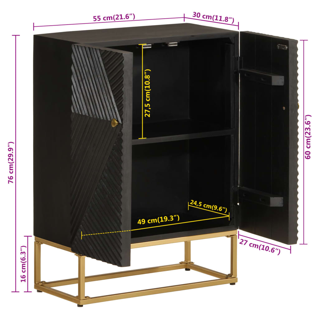 vidaXL Ντουλάπι Μαύρο 55x30x76 εκ. από Μασίφ Ξύλο Μάνγκο και Σίδηρο