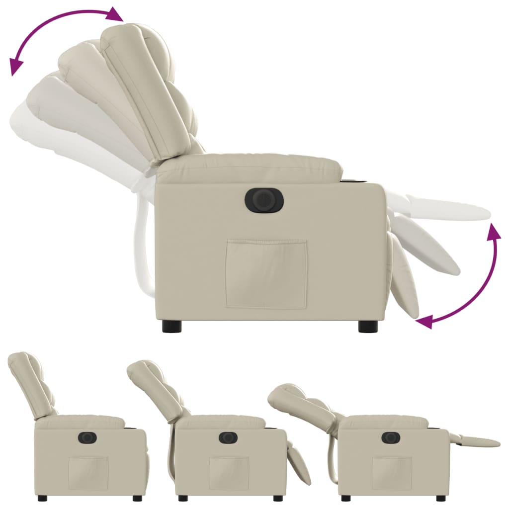 vidaXL Πολυθρόνα Ανακλινόμενη Ηλεκτρική Κρεμ από Συνθετικό Δέρμα