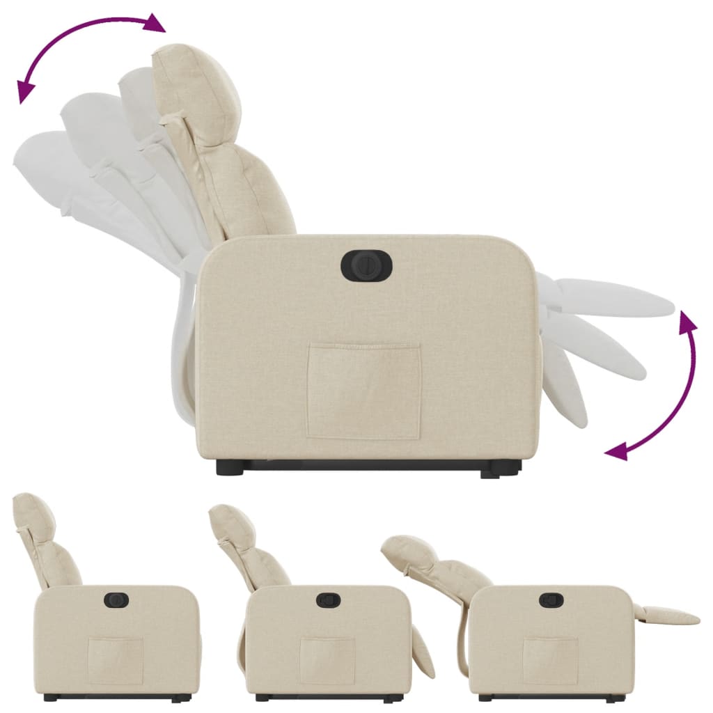 vidaXL Πολυθρόνα Ηλεκ. Ανακλινόμενη με Ανύψωση Κρεμ Υφασμάτινη