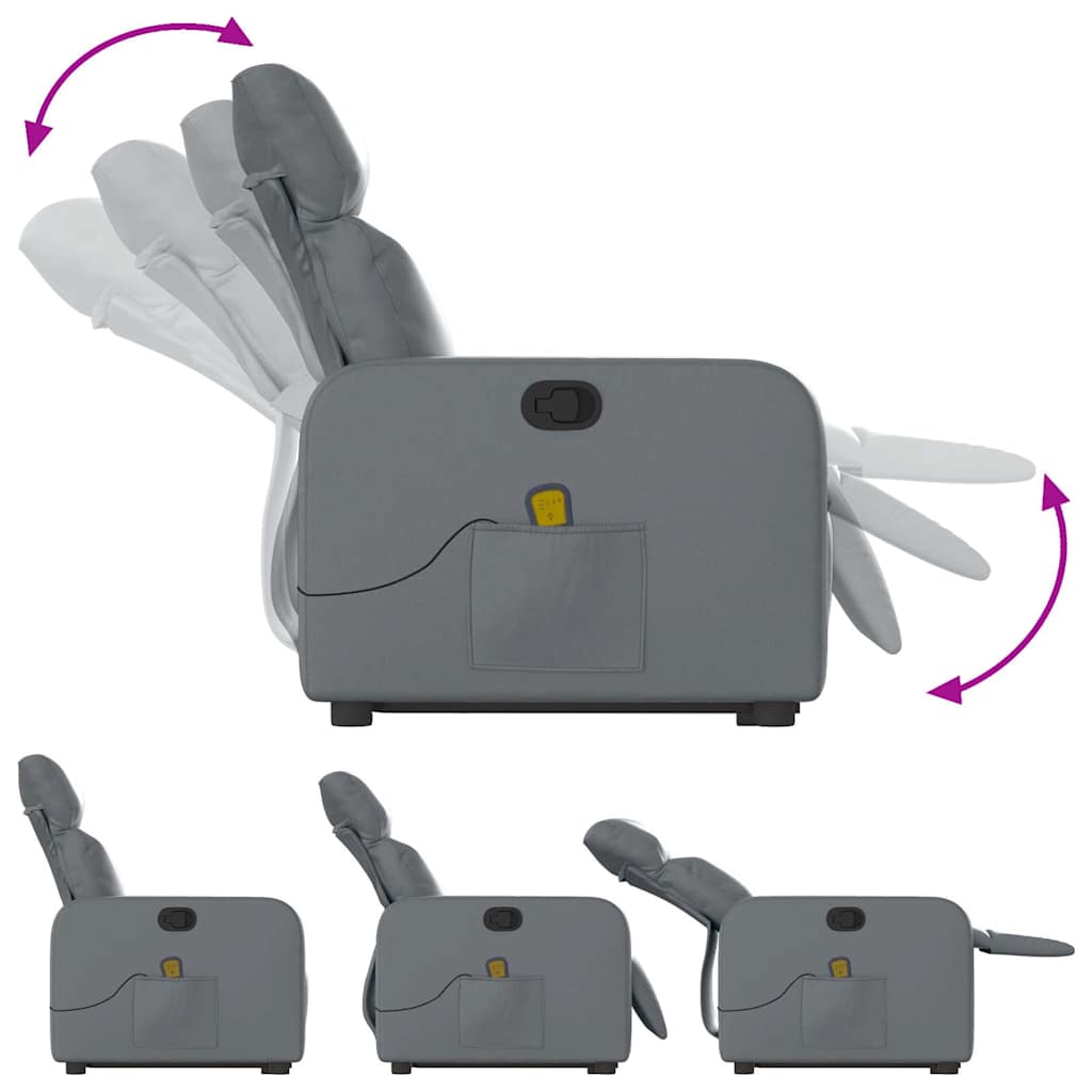 vidaXL Πολυθρόνα Μασάζ Ανακλινόμενη με Ανύψωση Γκρι Συνθετικό Δέρμα