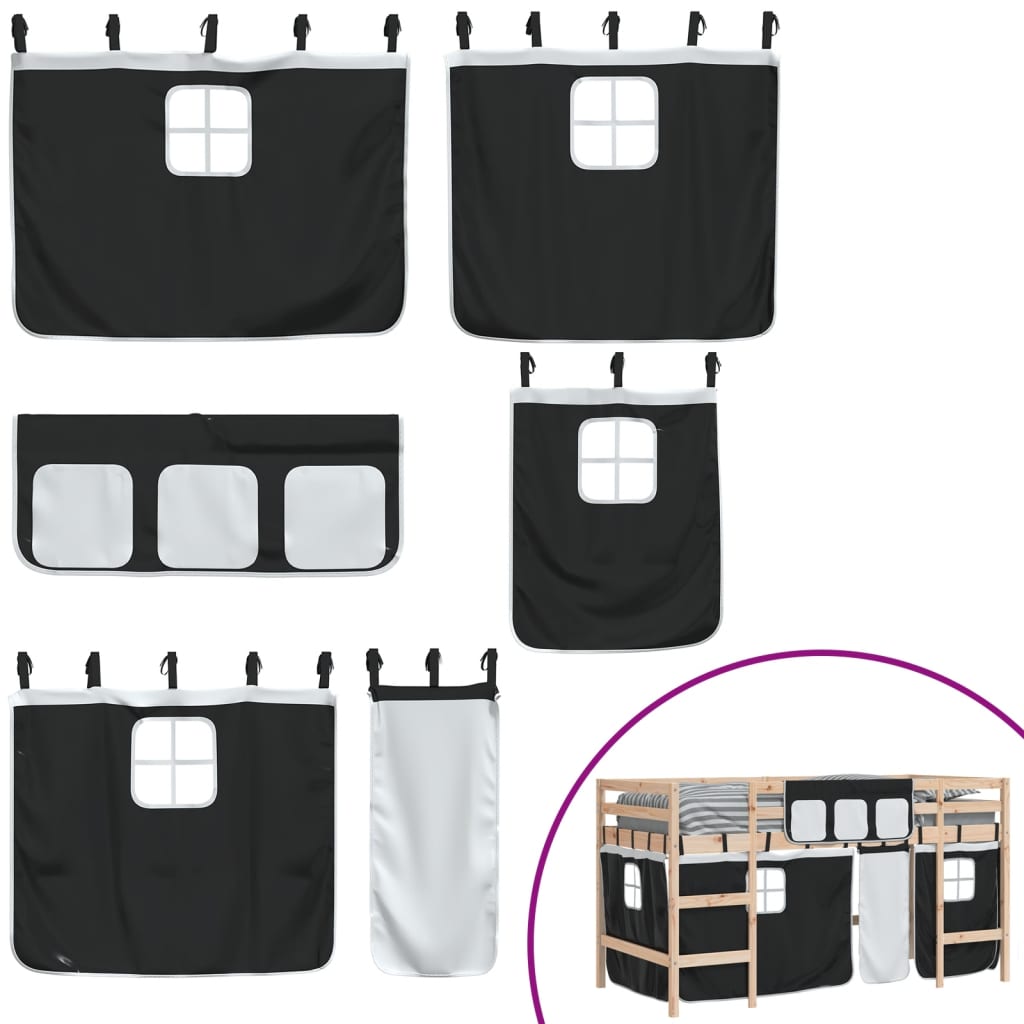 vidaXL Υπερυψ. Κρεβάτι με Κουρτίνες Λευκό/Μαύρο 90x190 εκ. Μασίφ Πεύκο