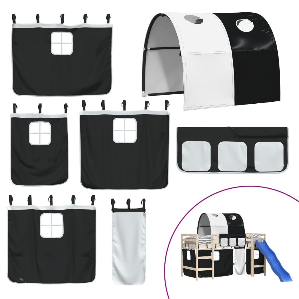 vidaXL Κουρτίνες για Υπερυψ. Κρεβάτι με Τούνελ Λευκό/Μαύρο Πολυεστέρα