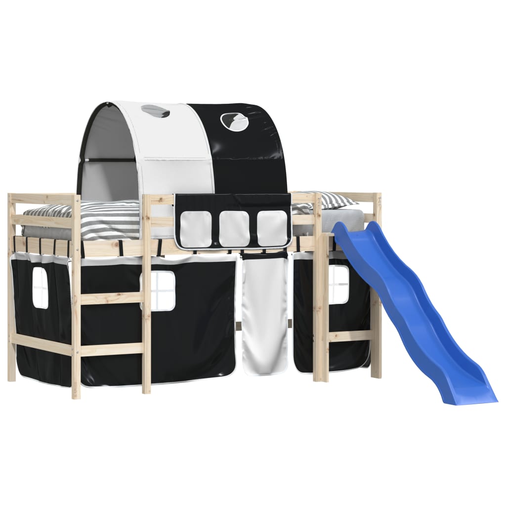 vidaXL Κουρτίνες για Υπερυψ. Κρεβάτι με Τούνελ Λευκό/Μαύρο Πολυεστέρα