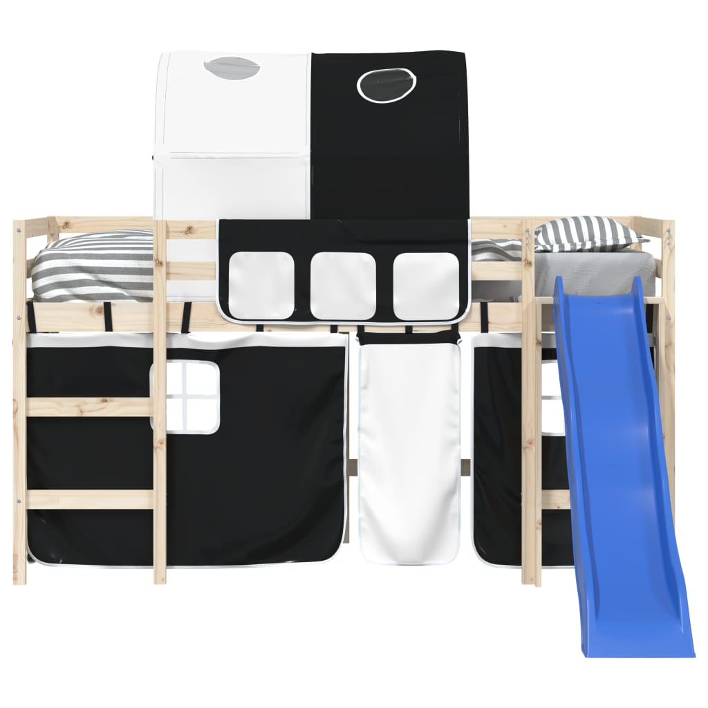 vidaXL Κουρτίνες για Υπερυψ. Κρεβάτι με Τούνελ Λευκό/Μαύρο Πολυεστέρα