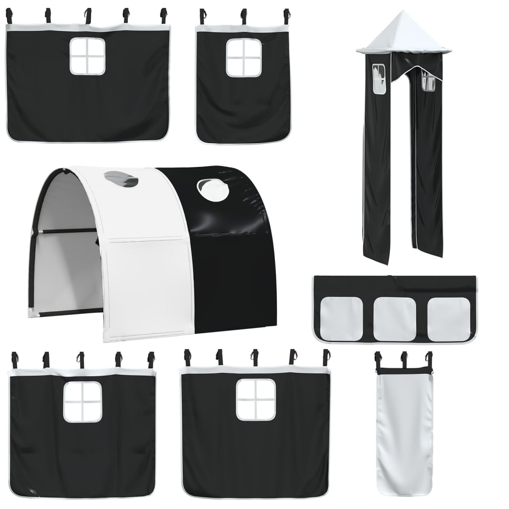 vidaXL Κουρτίνες για Υπερυψωμένο Κρεβάτι με Τούνελ/Πύργο Λευκό/Μαύρο