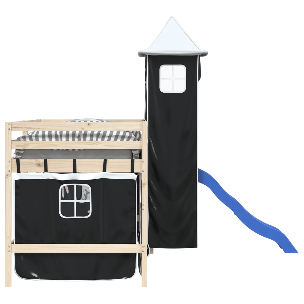 vidaXL Κουρτίνες για Κρεβάτι Κουκέτα με Πύργο Λευκό / Μαύρο Πολυεστέρα