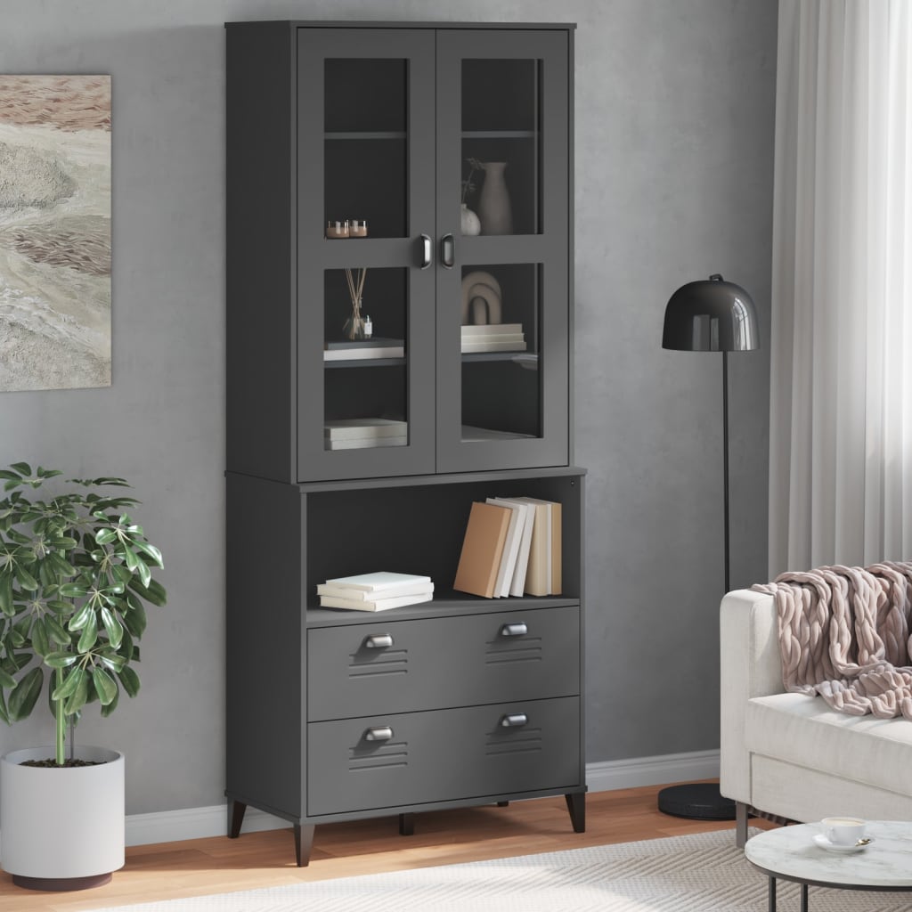 vidaXL Ντουλάπι Ψηλό VIKEN Ανθρακί Γκρι 80x40x200εκ. Μασίφ Ξύλο Πεύκου