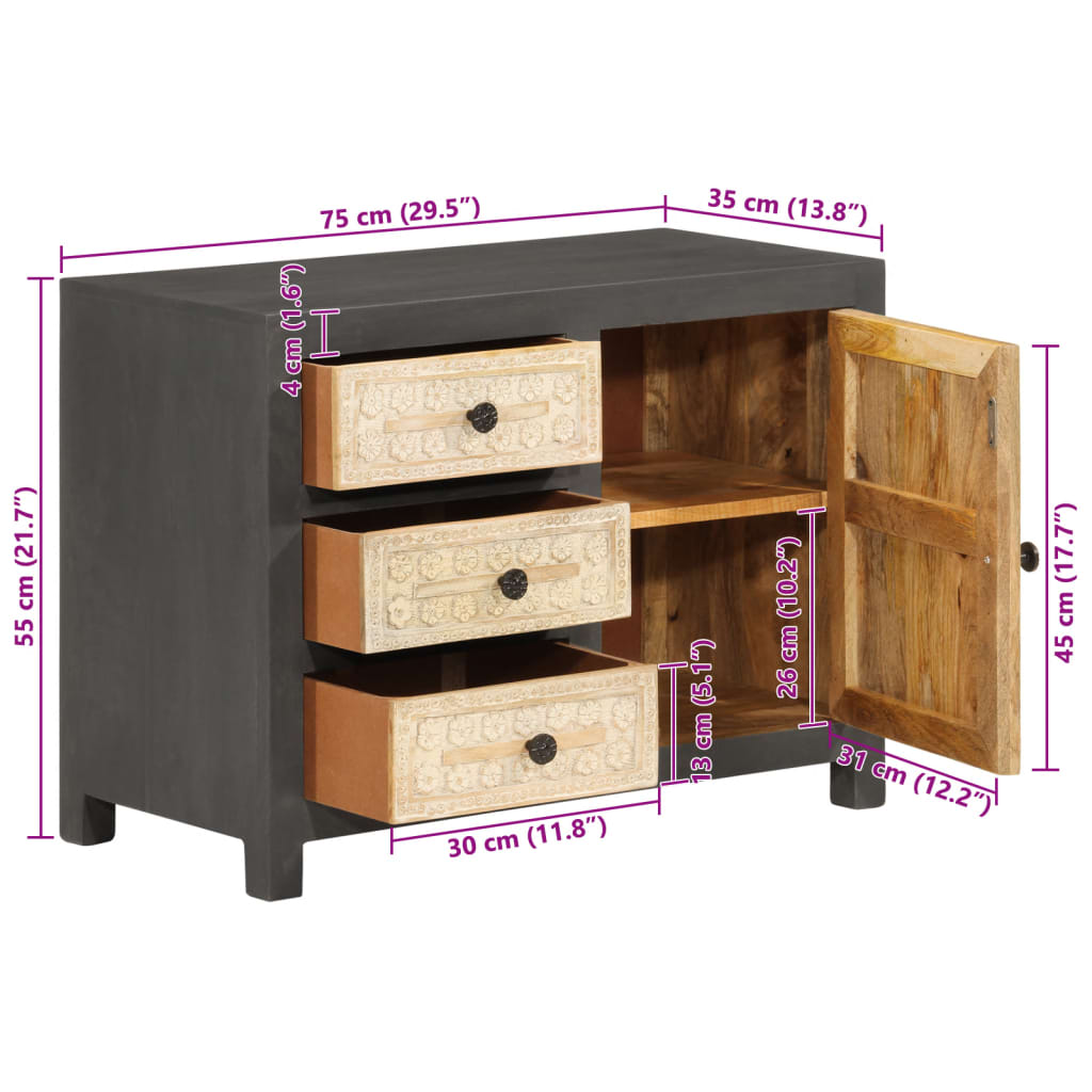 vidaXL Ντουλάπι με Συρτάρι Γκρι/Λευκό 75x35x55 εκ. Μασίφ Ξύλο Μάνγκο