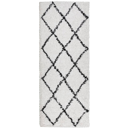 vidaXL Χαλί Shaggy PAMPLONA με Ψηλό Πέλος Μοντέρνο Κρεμ/Μαύρο 80x200εκ