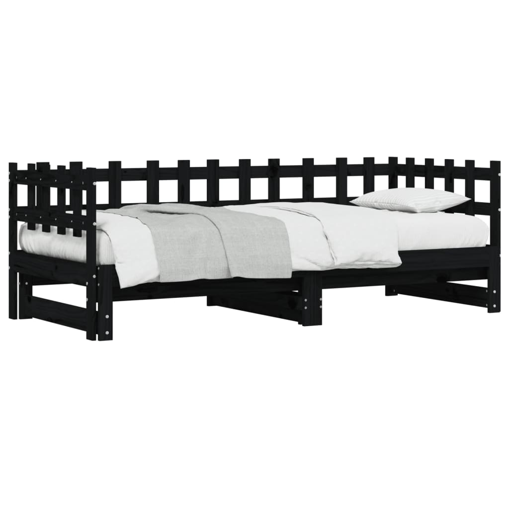 vidaXL Καναπές Κρεβάτι Συρόμενος Μαύρος 2x(80x200) εκ. από Μασίφ Πεύκο