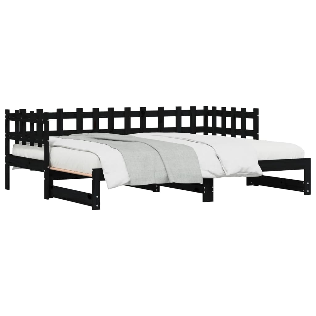 vidaXL Καναπές Κρεβάτι Συρόμενος Μαύρος 2x(90x200) εκ. από Μασίφ Πεύκο