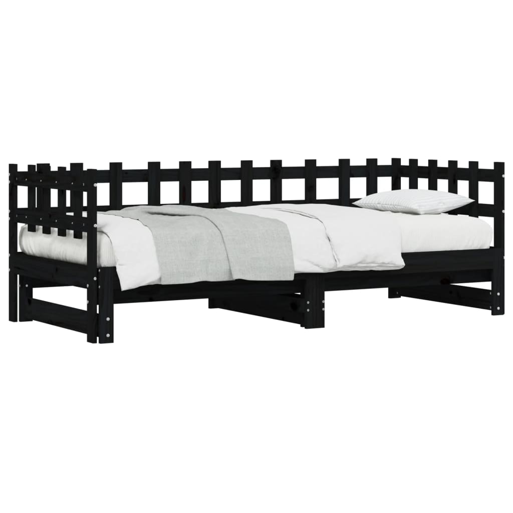 vidaXL Καναπές Κρεβάτι Συρόμενος Μαύρος 2x(90x200) εκ. από Μασίφ Πεύκο