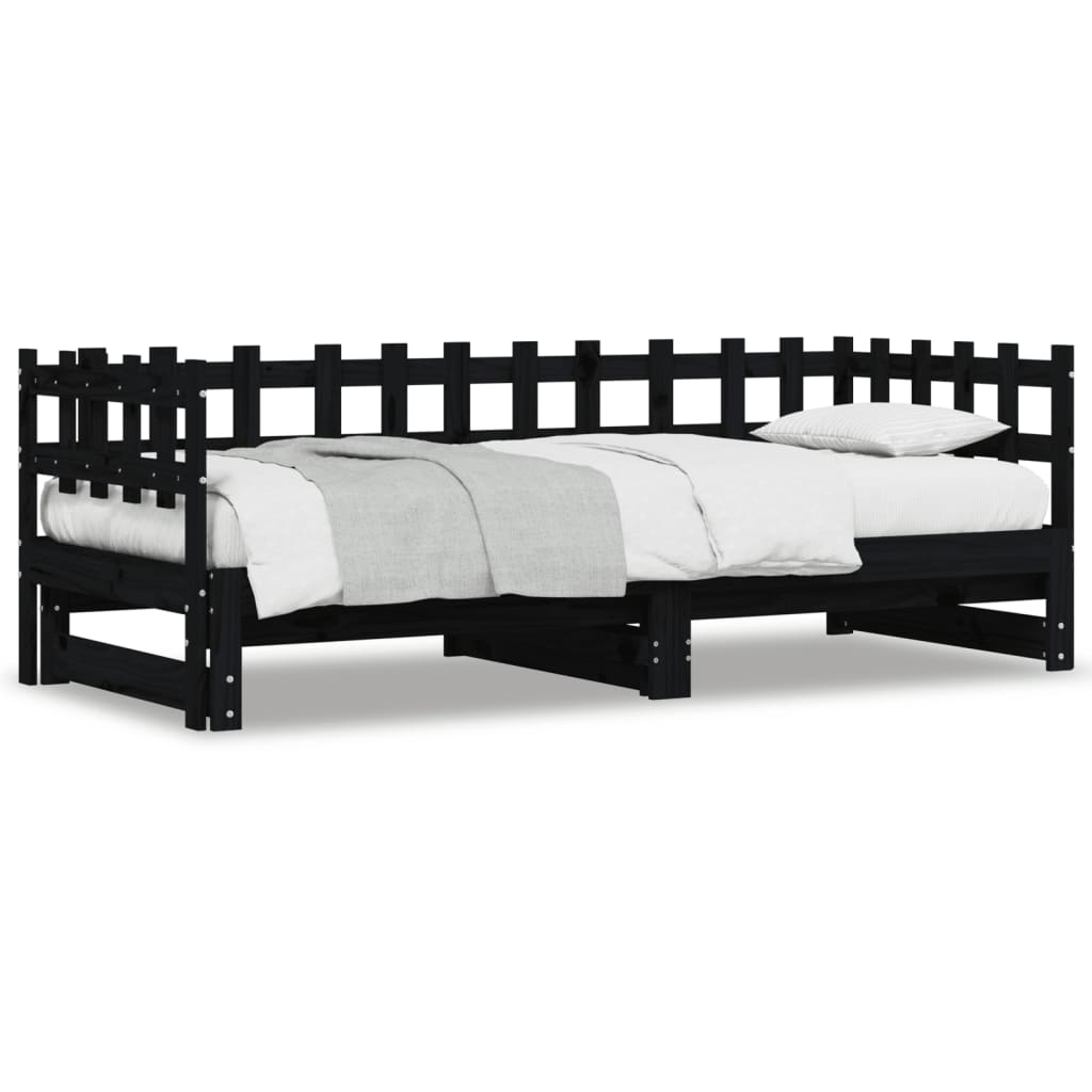 vidaXL Καναπές Κρεβάτι Συρόμενος Μαύρος 2x(90x190) εκ. από Μασίφ Πεύκο