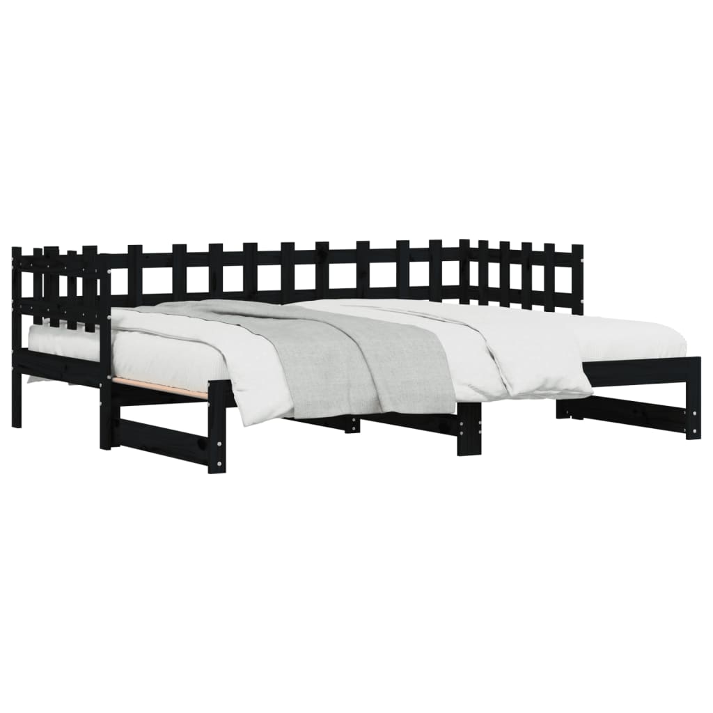 vidaXL Καναπές Κρεβάτι Συρόμενος Μαύρος 2x(90x190) εκ. από Μασίφ Πεύκο