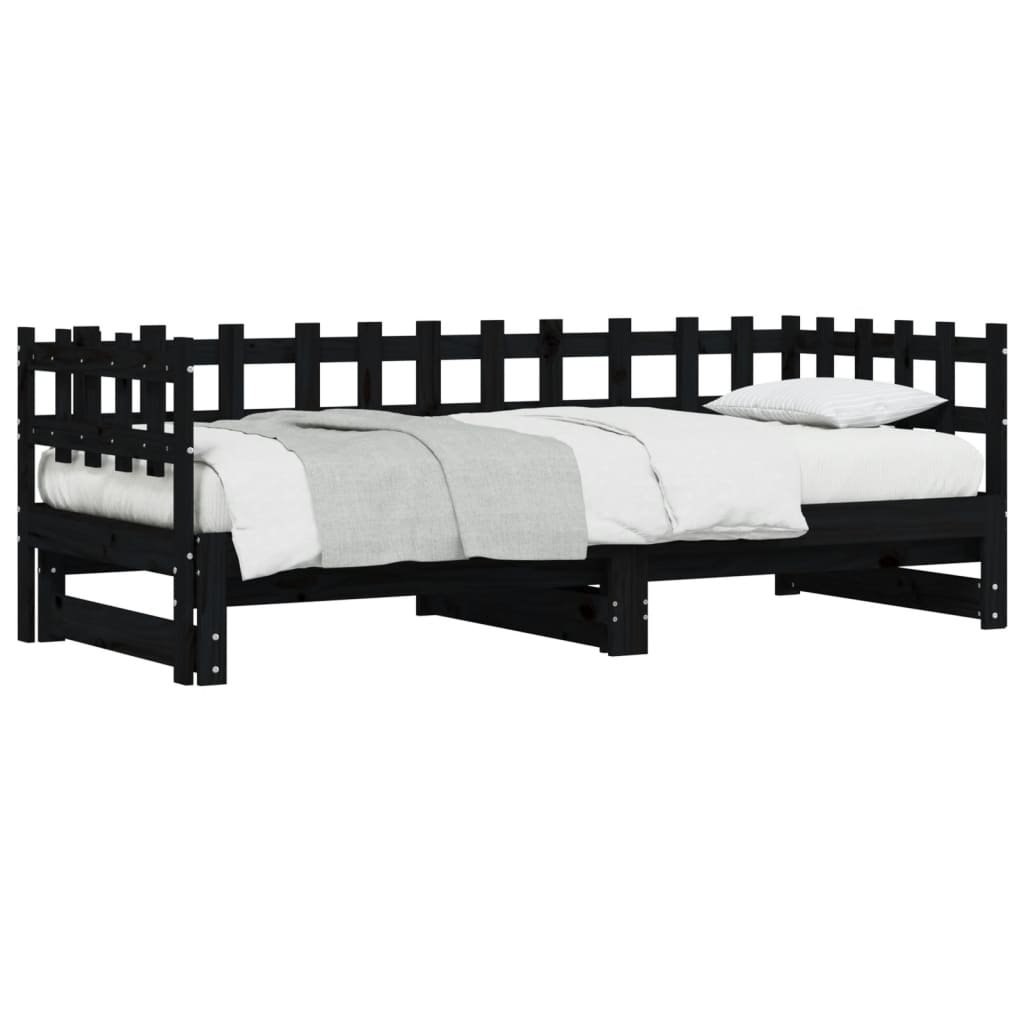 vidaXL Καναπές Κρεβάτι Συρόμενος Μαύρος 2x(90x190) εκ. από Μασίφ Πεύκο