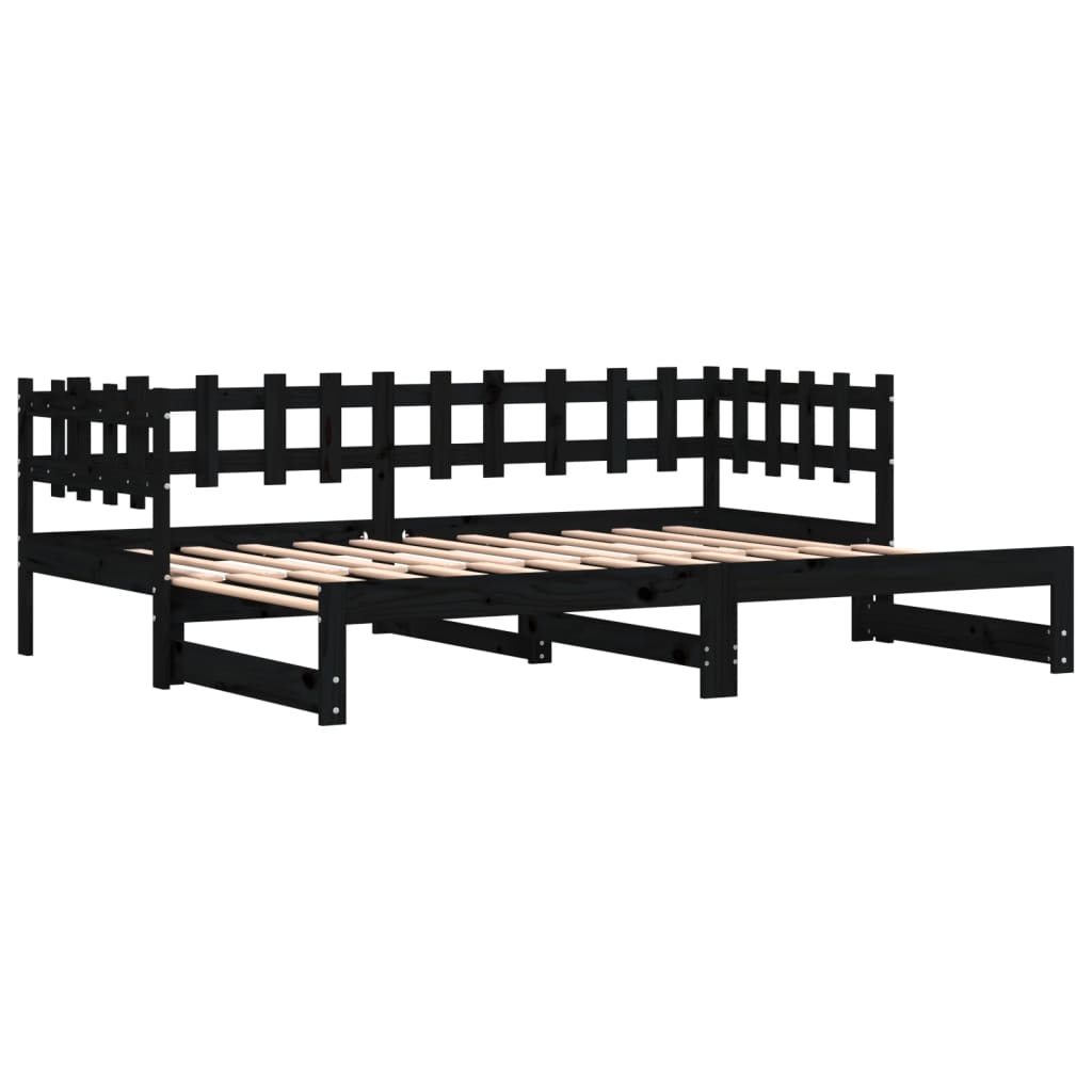 vidaXL Καναπές Κρεβάτι Συρόμενος Μαύρος 2x(90x190) εκ. από Μασίφ Πεύκο