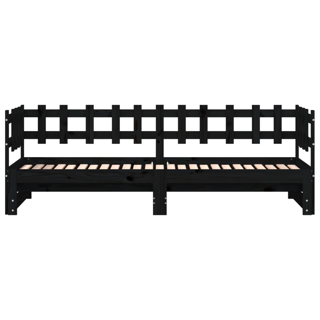 vidaXL Καναπές Κρεβάτι Συρόμενος Μαύρος 2x(90x190) εκ. από Μασίφ Πεύκο