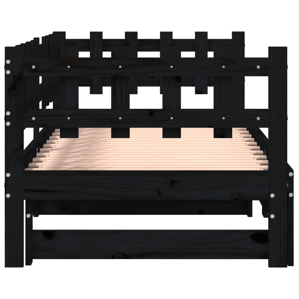 vidaXL Καναπές Κρεβάτι Συρόμενος Μαύρος 2x(90x190) εκ. από Μασίφ Πεύκο