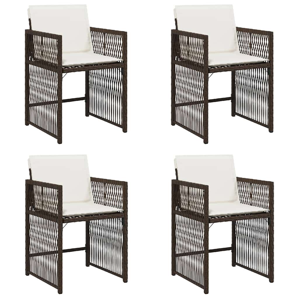 vidaXL Καρέκλες Κήπου 4 τεμ. Καφέ Συνθ. Ρατάν Μαξιλάρια