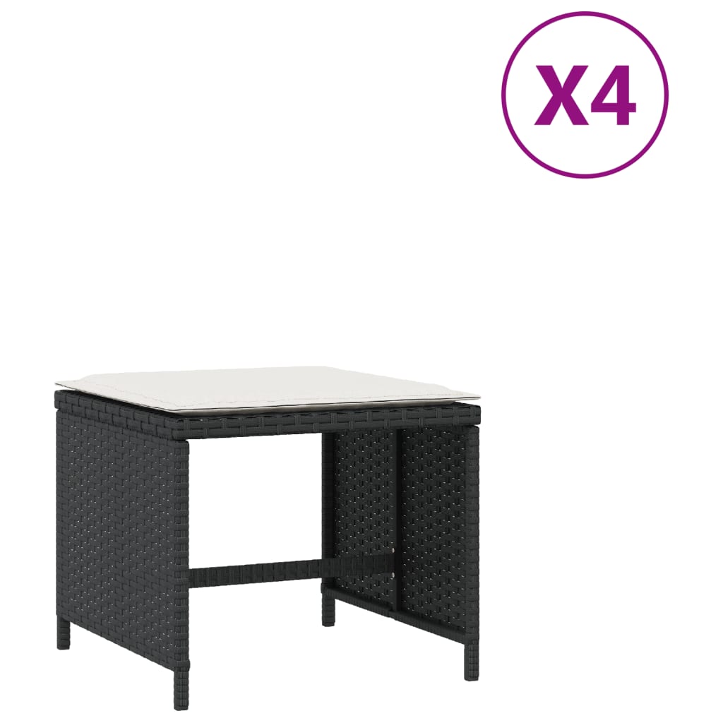 vidaXL Σκαμπό Κήπου 4 τεμ. Μαύρα 41x41x36 Συνθετικό Ρατάν με Μαξιλάρια
