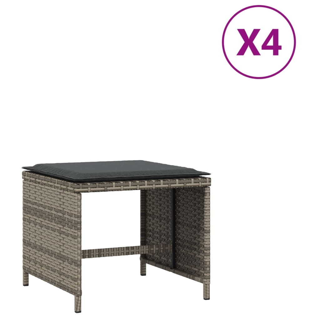 vidaXL Σκαμπό Κήπου 4 τεμ. Γκρι 41x41x36 Συνθετικό Ρατάν με Μαξιλάρια