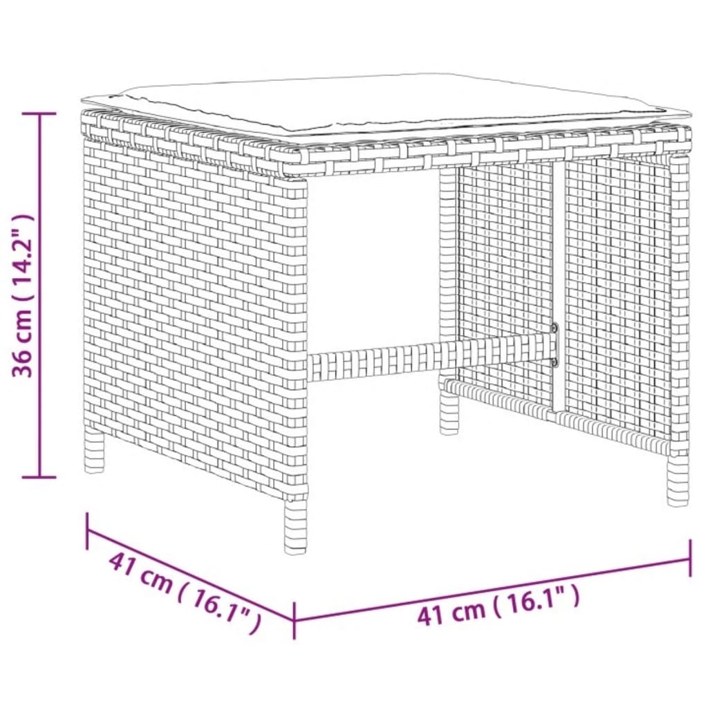 vidaXL Σκαμπό Κήπου 4 τεμ Μικτό Μπεζ 41x41x36 εκ Συνθ. Ρατάν+Μαξιλάρια