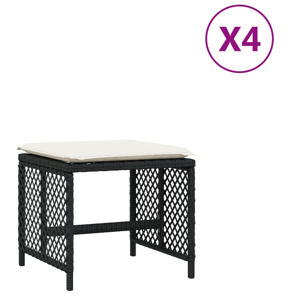 vidaXL Σκαμπό Κήπου 4 τεμ. Μαύρα 41x41x36 Συνθετικό Ρατάν με Μαξιλάρια