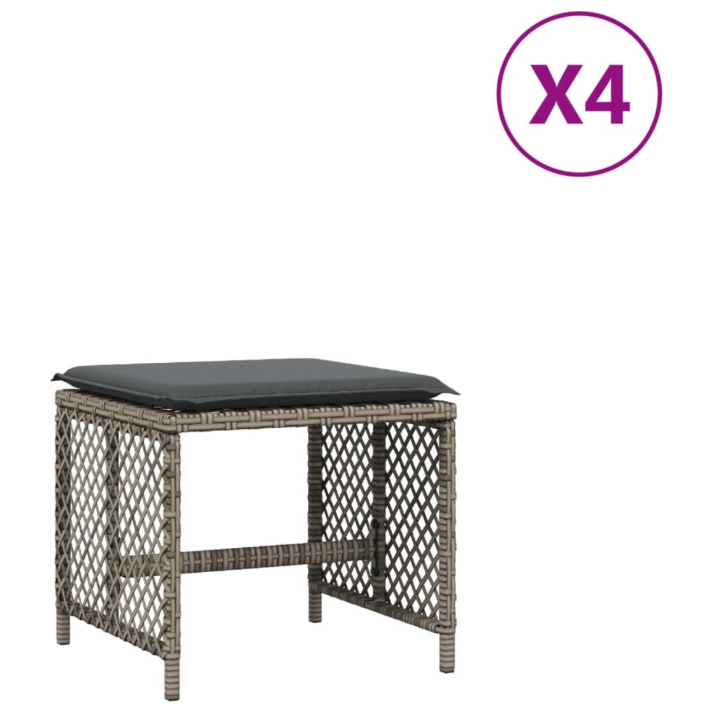 vidaXL Σκαμπό Κήπου 4 τεμ. Γκρι 41x41x36 Συνθετικό Ρατάν με Μαξιλάρια