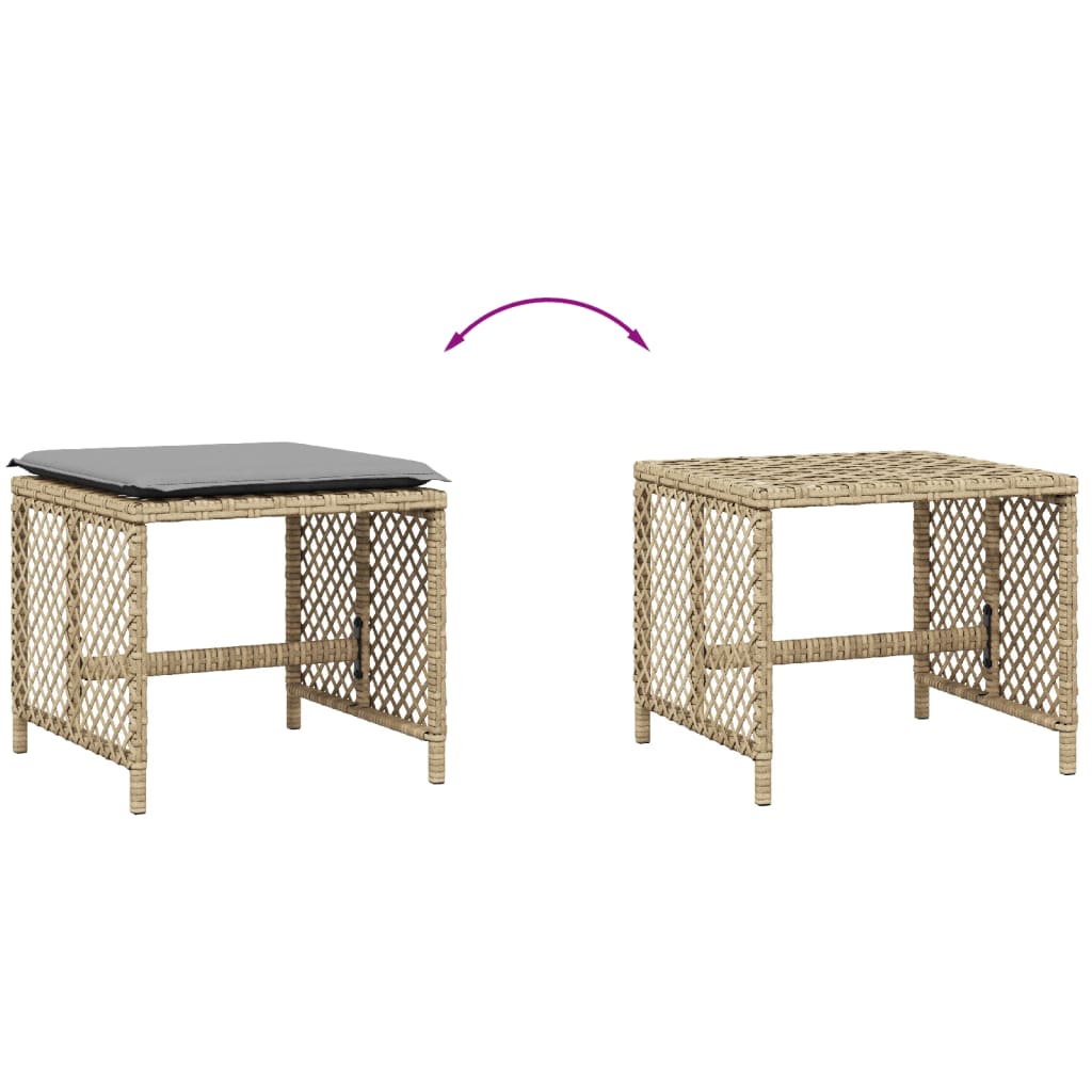 vidaXL Σκαμπό Κήπου 4 τεμ Μικτό Μπεζ 41x41x36 εκ Συνθ. Ρατάν+Μαξιλάρια