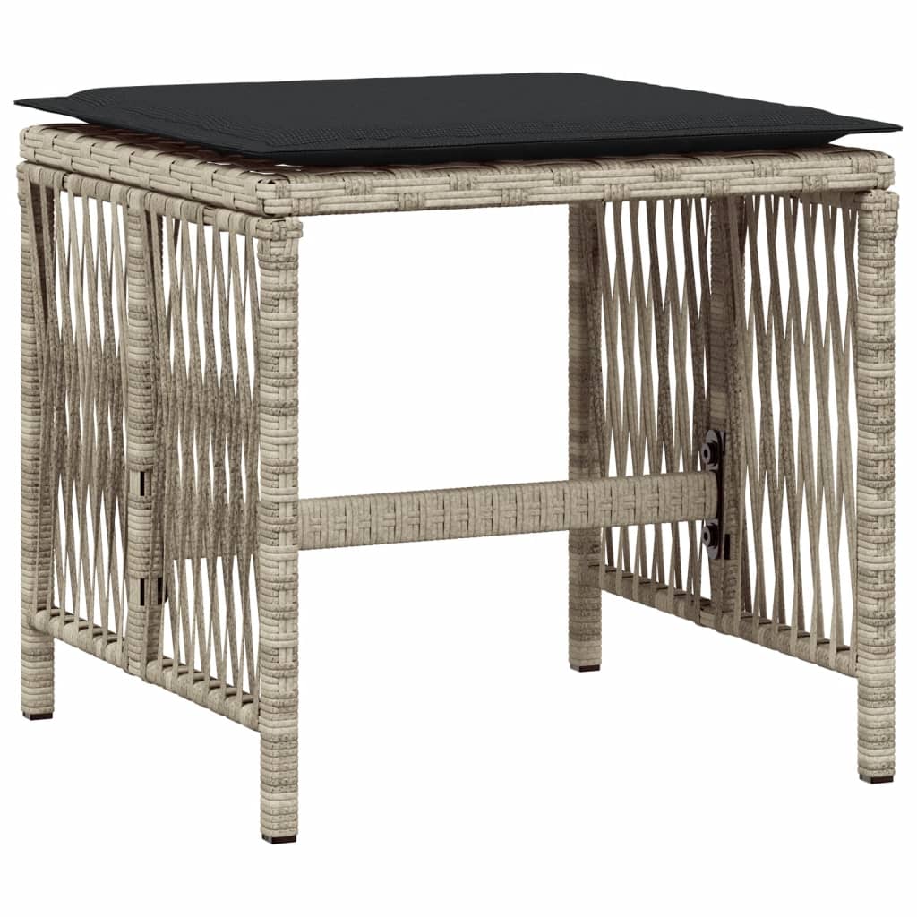 vidaXL Σκαμπό Κήπου 4 τεμ. Αν. Γκρι 41x41x36 εκ. Συνθ. Ρατάν Μαξιλάρια