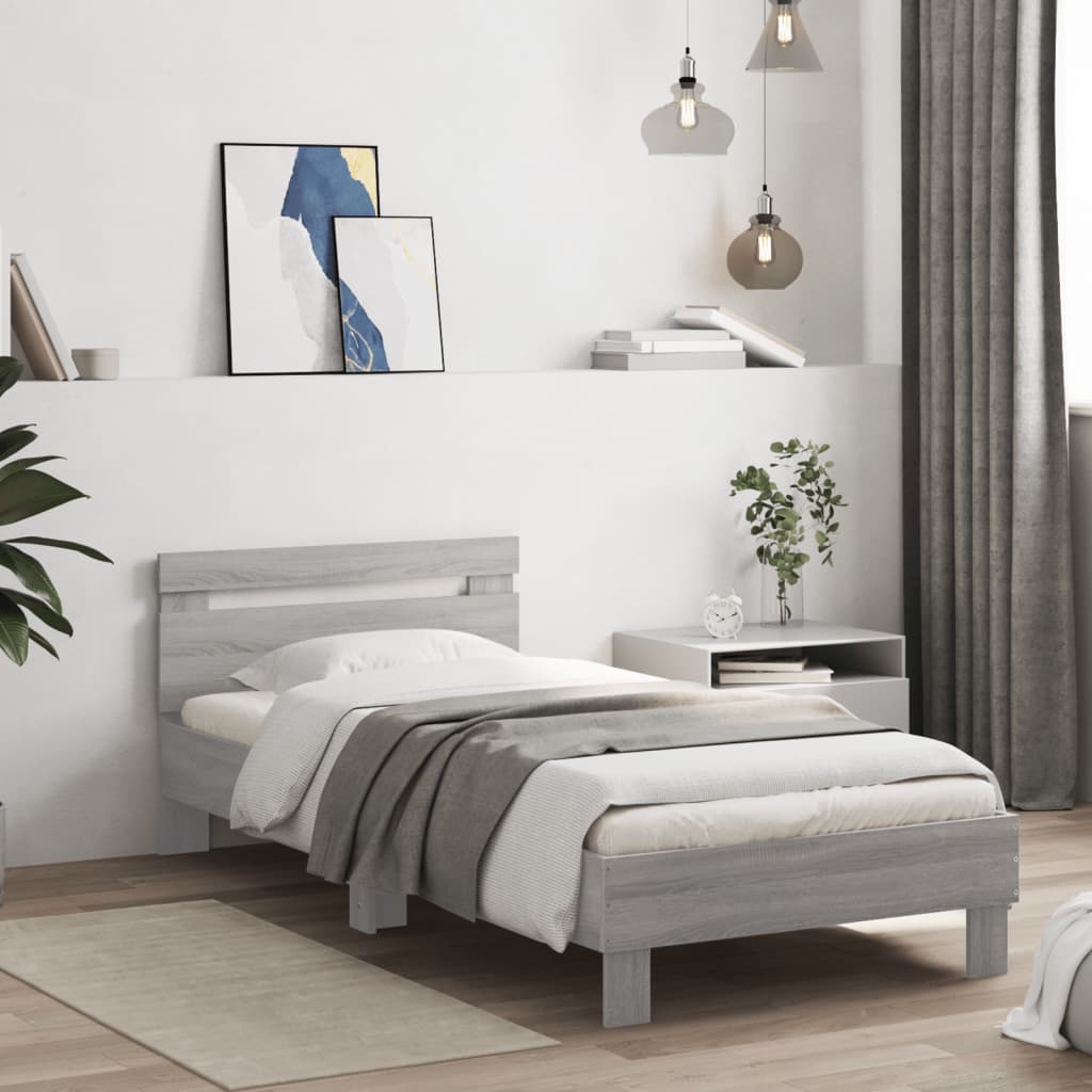 vidaXL Πλαίσιο Κρεβατιού με Κεφαλάρι Γκρι Sonoma 90x200 εκ. Επεξ. Ξύλο