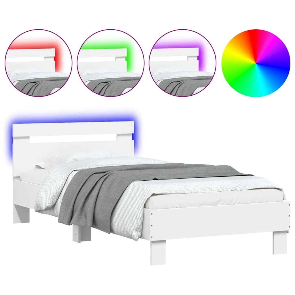 vidaXL Πλαίσιο Κρεβατιού με Κεφαλάρι & λυχνίες LED Λευκό 75 x 190 εκ.