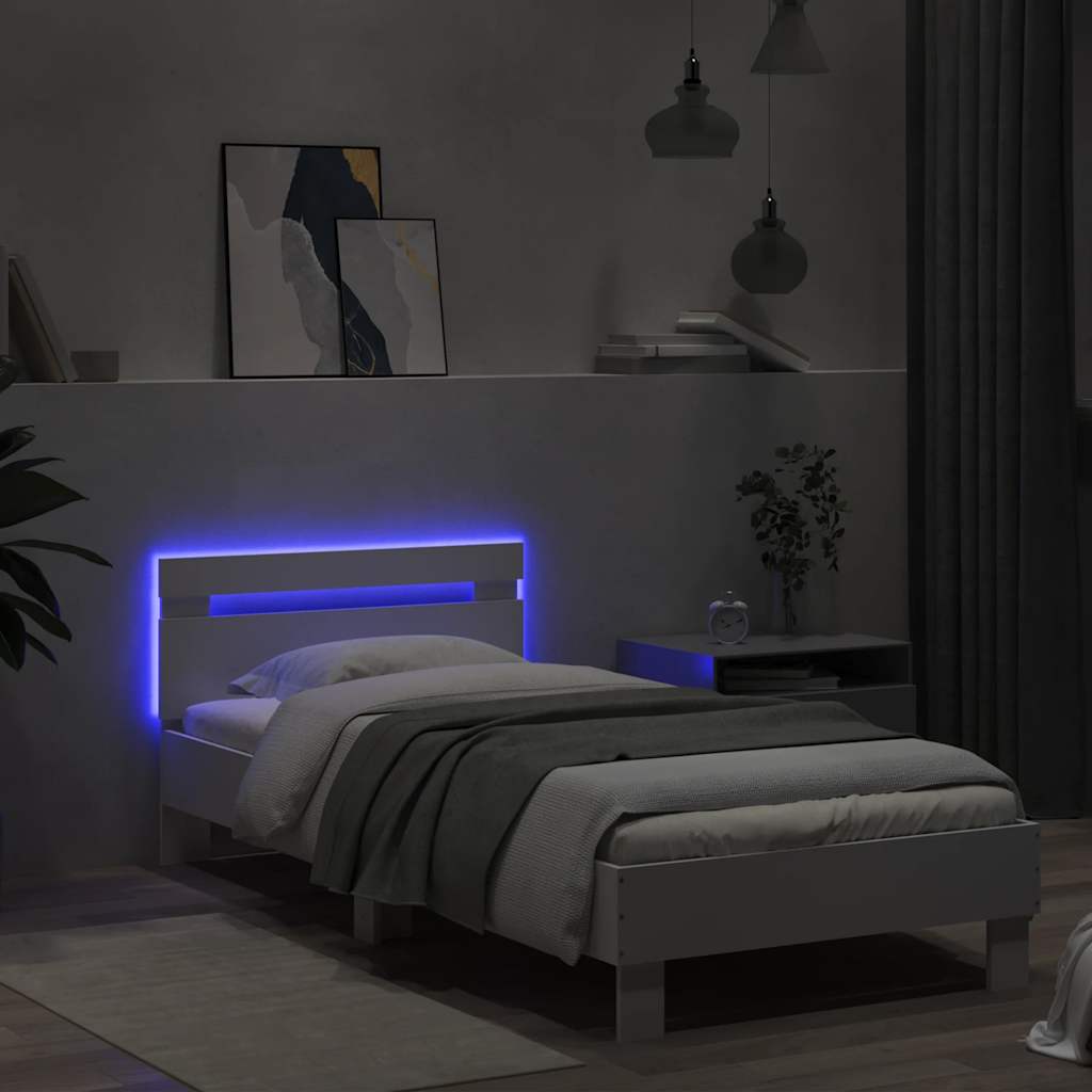 vidaXL Πλαίσιο Κρεβατιού με Κεφαλάρι & λυχνίες LED Λευκό 75 x 190 εκ.