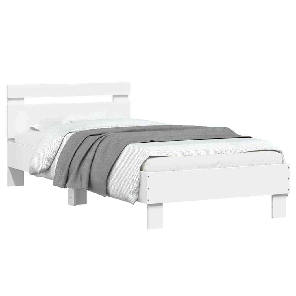 vidaXL Πλαίσιο Κρεβατιού με Κεφαλάρι & λυχνίες LED Λευκό 75 x 190 εκ.